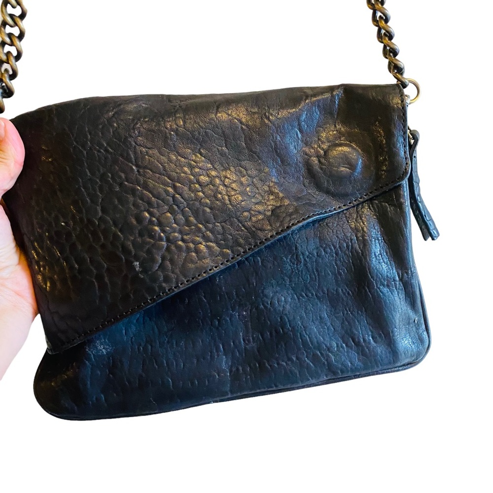 Maxon Collection Italia Black Pebbled Leather Crossbody Bag
